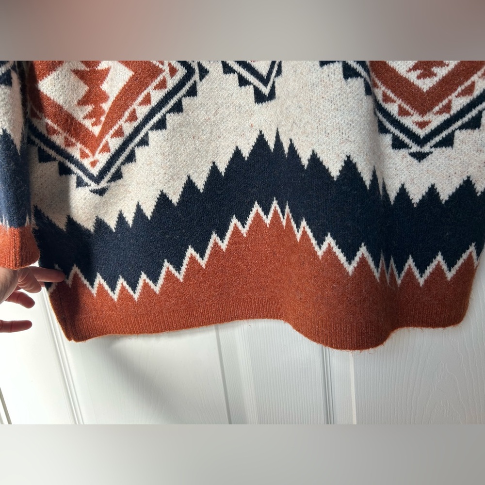 Tahari Brown White & Blue Aztec Print Chunky Open Front Cardigan Size XL - Picture 3 of 15